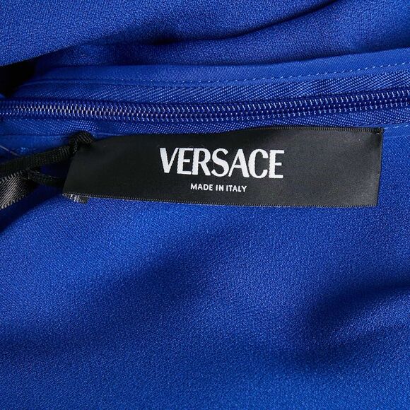 Versace Blue Barocco Lace Satin Silk Cowl Neck Slip Dress S